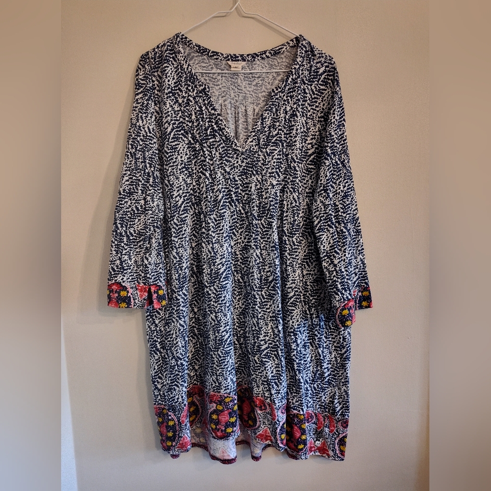 Lucky Brand Navy Blue Cotton Dress Coastal Beachy Nautical Flowy Boho